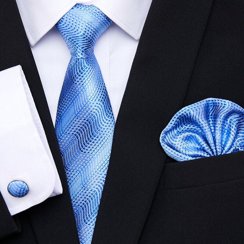 Cravate Hanky, boutons de manchette, grande qualité, livraison directe, cadeau d'anniversaire, ensemble de cravate Gravatas hombre, vêtements de bureau géométriques et formels