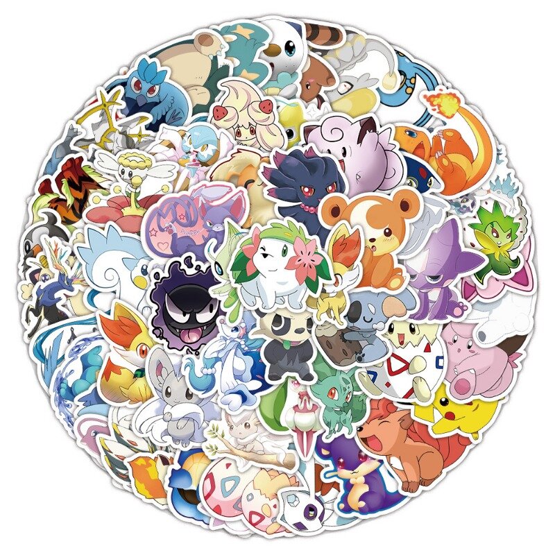50/100 buah stiker Pokemon lucu anak-anak alat tulis buku sketsa paket anak-anak Kawaii Deco Anime stiker estetika mainan klasik