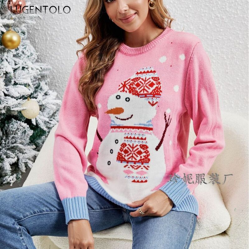 Suéteres de Navidad para mujer, suéter holgado con cuello redondo, informal, otoño e invierno, Lugentolo