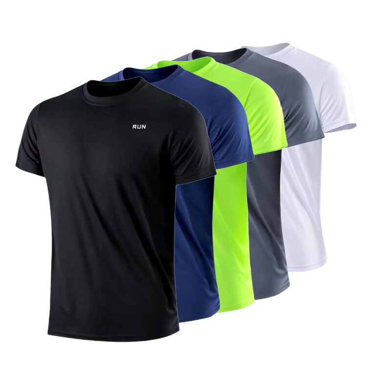 Camiseta masculina com gola redonda, manga curta, corrida, umidade wicking, treinamento, exercício, camisa esportiva de ginástica, tops leves
