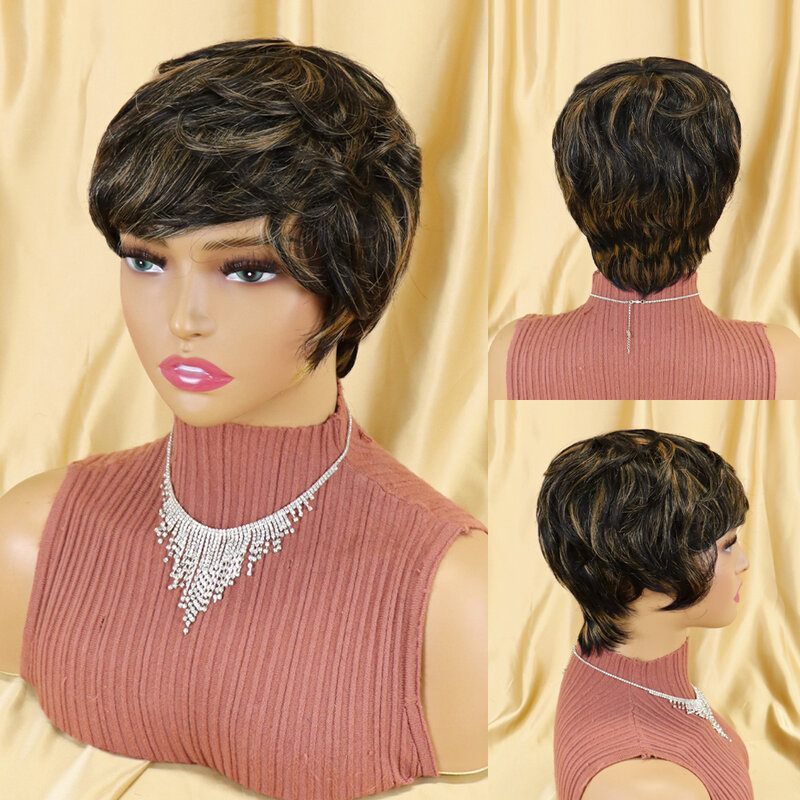 Parrucche umane diritte Bob corte con frangia parrucca Pixie Cut capelli vergini brasiliani parrucche naturali a buon mercato per le donne nere
