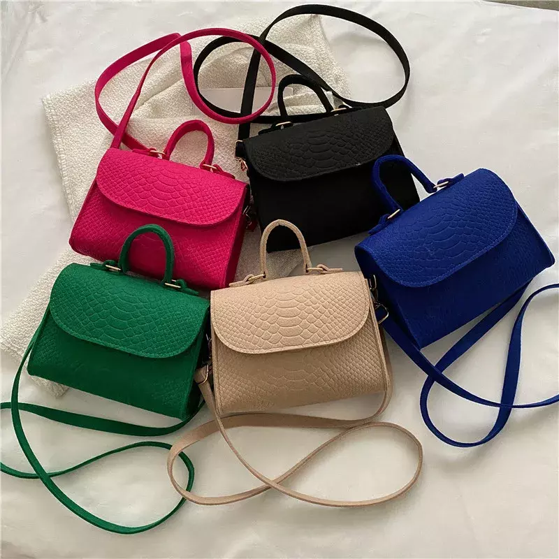 Single Shoulder Bag Felt Crocodile Print Crossbody Bags for Women Underarm Bags Ladies Handbags Pure Color Small Square Bag