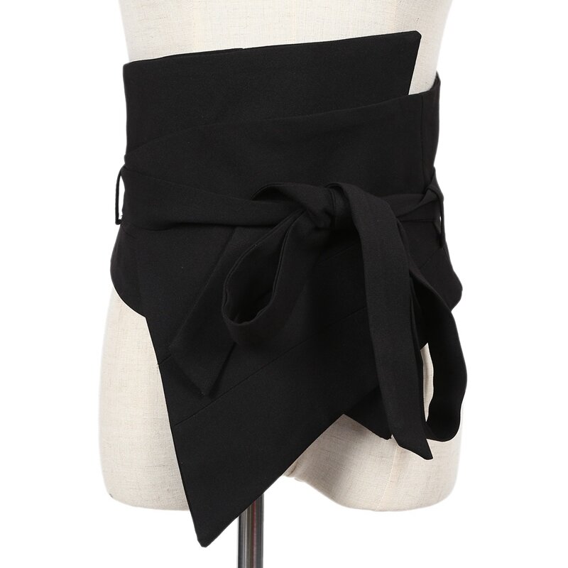 Черный тканевый Асимметричный Бандаж с бантом, широкий пояс, индивидуальный женский новый модный универсальный осенне-зимний
