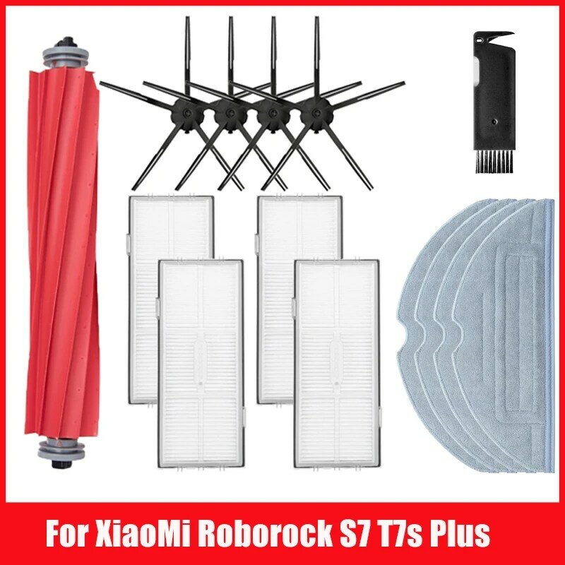 Cepillo lateral principal para XiaoMi Roborock S7 T7s Plus, piezas de aspiradora, filtro Hepa, bolsa de polvo de tela, depósito de agua, caja de polvo