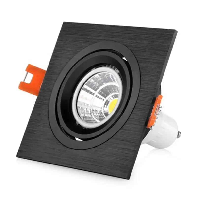 Embutido LED Downlight com moldura ajustável, suporte de lâmpada, habitação Spot Light, encaixe quadrado, preto e prata, GU10, MR16