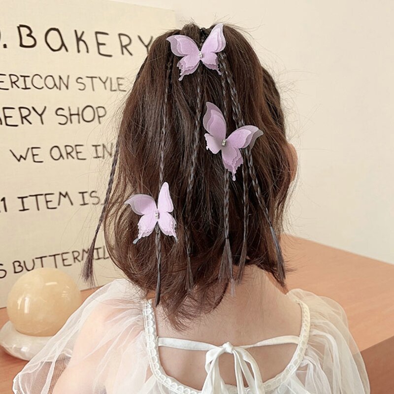 Śliczny motyl pleciony kucyk peruki dla dziewczynek elastyczne gumki do włosów DIY warkocze syntetyczny kucyk z gumką przedłużanie włosów