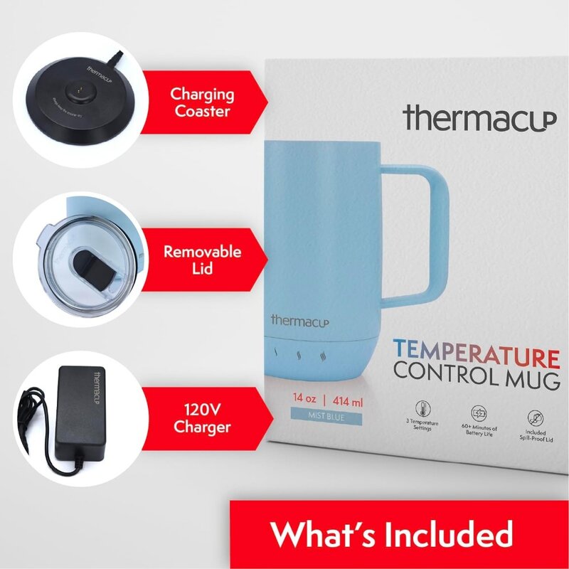 Premium Self-Heating Coffee Mug with Lid, Temperature Controlled Led Electric Smart Mug, 3 Custom Heat Settings