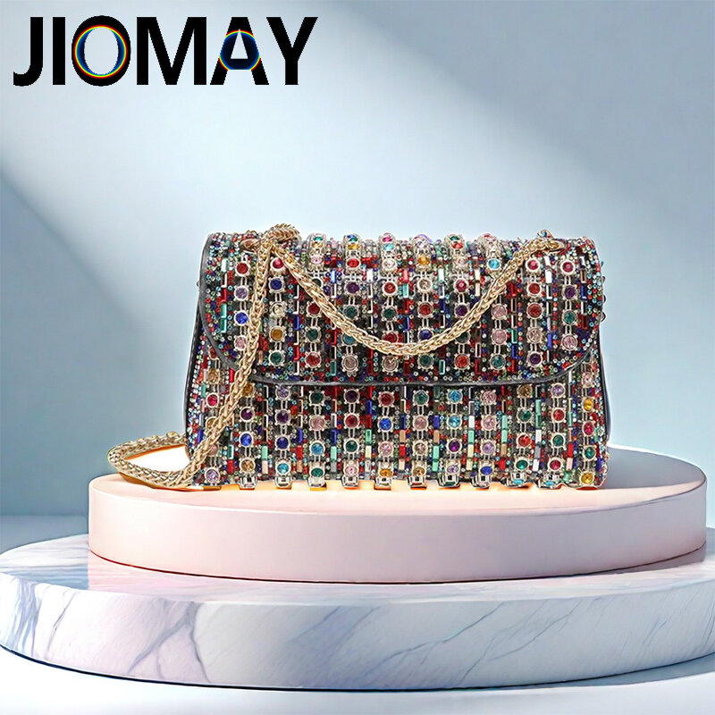 Jiomay-ラインストーン付きの女性用ハンドバッグ,ファッショナブルなトートバッグ,ラグジュアリー,財布,2024コレクション
