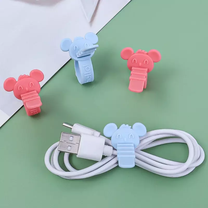 1/5pcs Silicone Cable Ties Reutilizáveis Cartoon Cord Keeper Tie Cable Management para Wire Food Bags Headphone Home Office Supplies