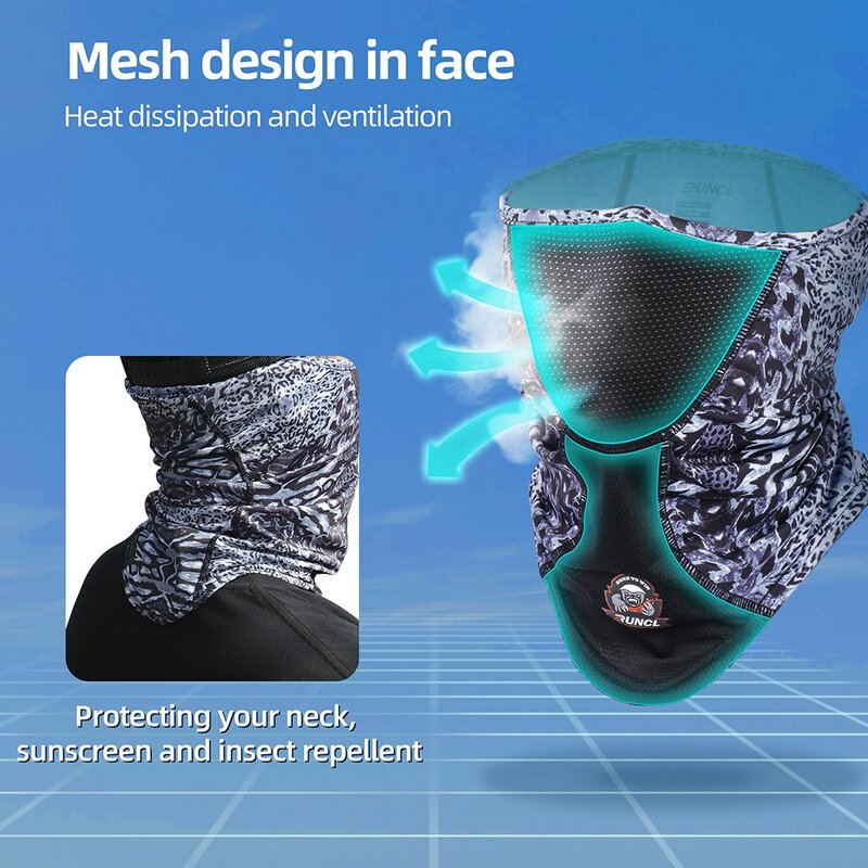Runcl manicotti di protezione UV con maschera da pesca Kit traspirante ghiaccio microfibra raffreddamento collo ghetta per uomini donne pesca escursionismo