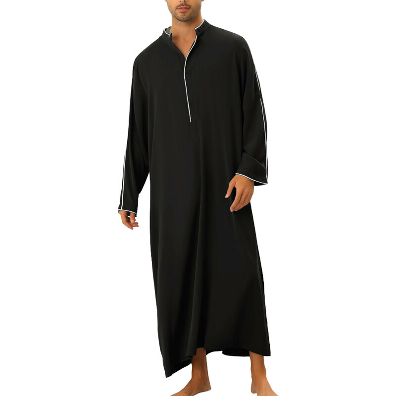 2024ใหม่ล่าสุดเสื้อลำลองคอกลมแขนยาวมีกระเป๋าหลวมสไตล์อาหรับสำหรับผู้ชายเสื้อคลุมแฟชั่นมุสลิม Kaftan