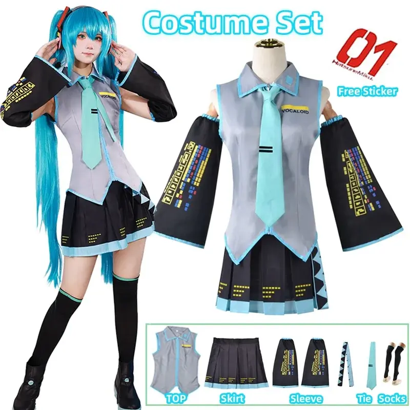 Miku Cosplay Costume Wig Japanese Cosplay Accessories Halloween Party Outfit for Women Girls Full Set