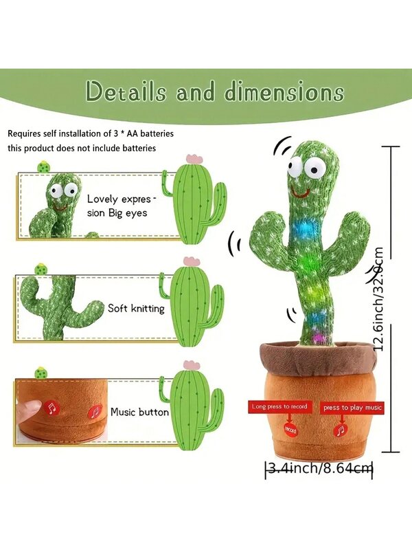 Juguetes de Cactus parlantes para bebés, niños y niñas, cantar, imitar, grabar, repetir lo que dices, Sunny Cactus Up Plus, 1 ud.