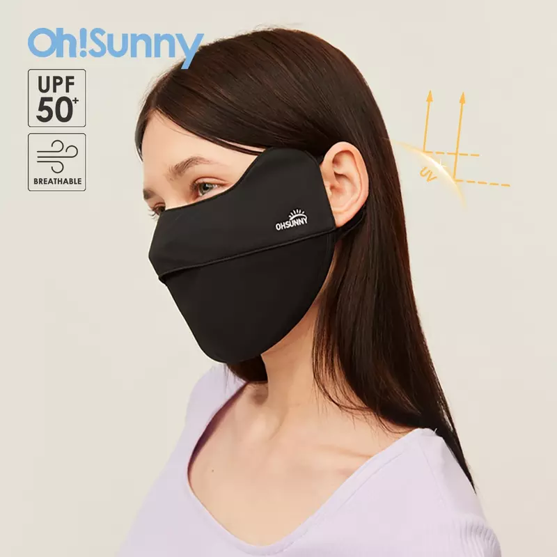 OhSunny penutup wajah Anti-UV, pelindung matahari luar ruangan anti UV cepat kering hidung terbuka bernafas kain pendingin warna Solid musim panas