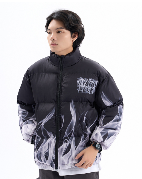 Manteau en coton imprimé fumée psychédélique américain High Street Hip Hop, surdimensionné, ample, debout épais, costume de pain UR, marée, taille XL