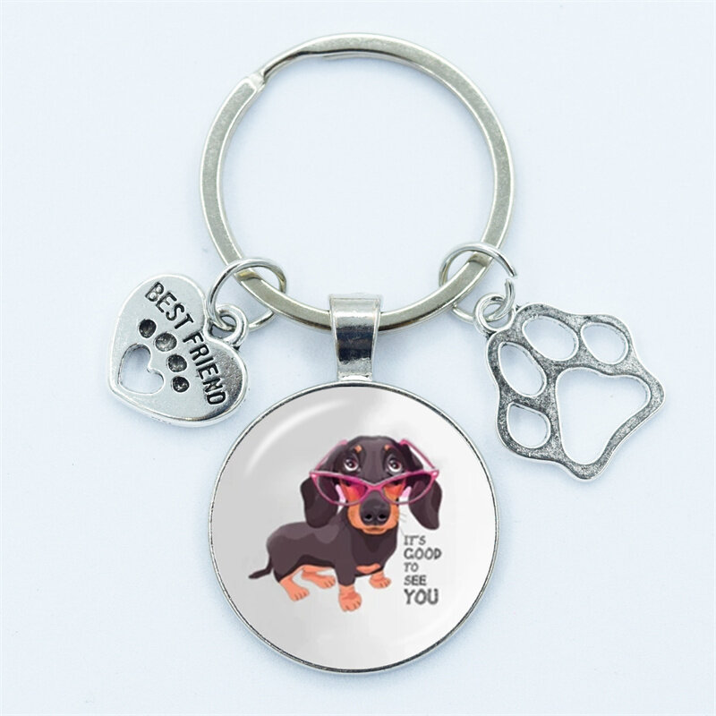 Simpatico animale cartone animato cane portachiavi cupola di vetro ciondolo Cabochon portachiavi in metallo regalo di compleanno Souvenir
