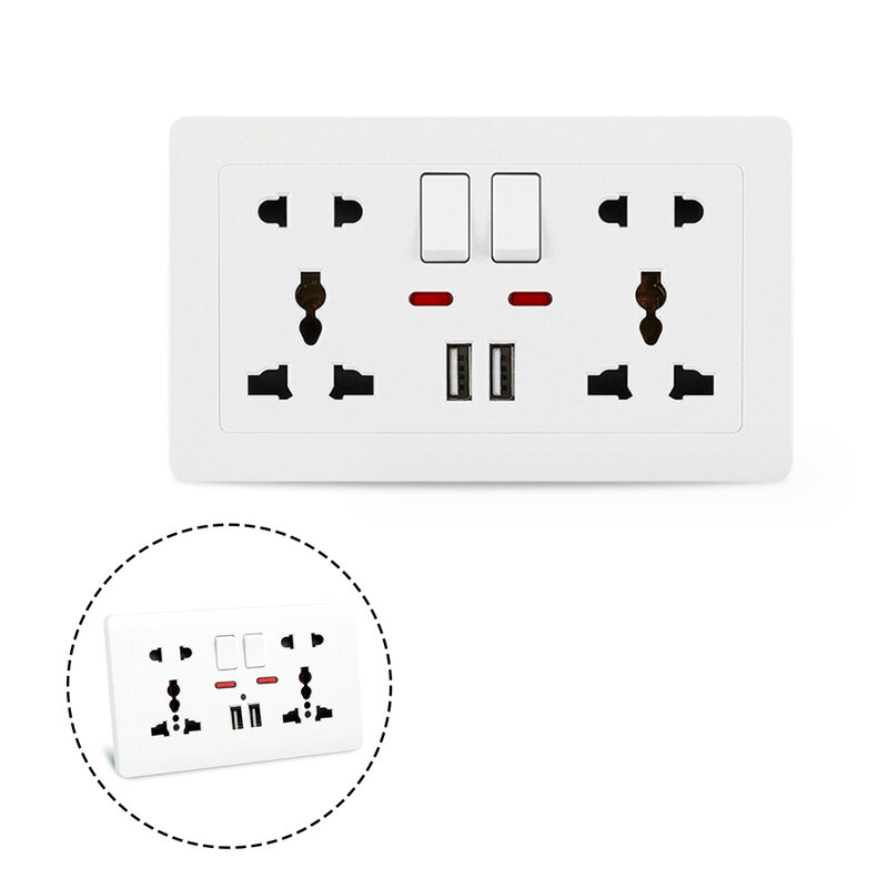 Soquetes de parede multifuncionais com carregamento USB, Interruptores universais, 3-Plug, 10 furos, AC 110V-250V, 1Pc, 2x5Pin