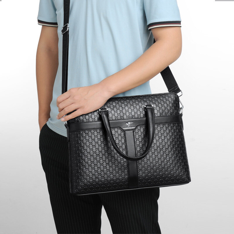 남성용 비즈니스 서류 가방, 가죽 핸드백, 대용량 숄더 메신저 백, 사무용 남성 노트북 가방, 고품질 패션