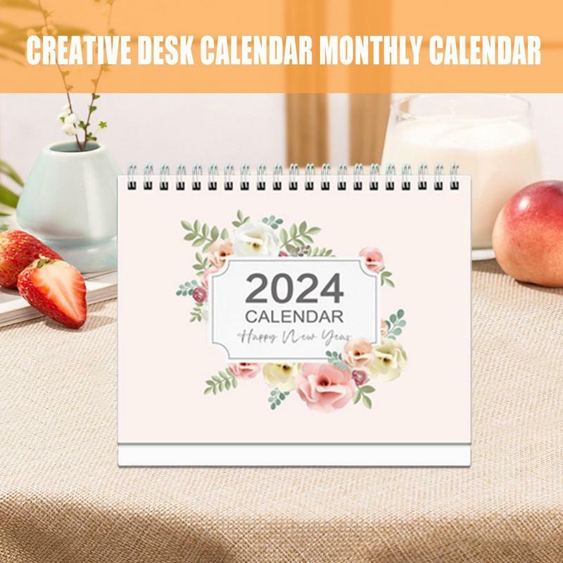 Calendario da tavolo carino spirale floreale 2024 calendario da tavolo in piedi calendario da 12 mesi per il calendario decorativo dell'aula della scuola di casa per