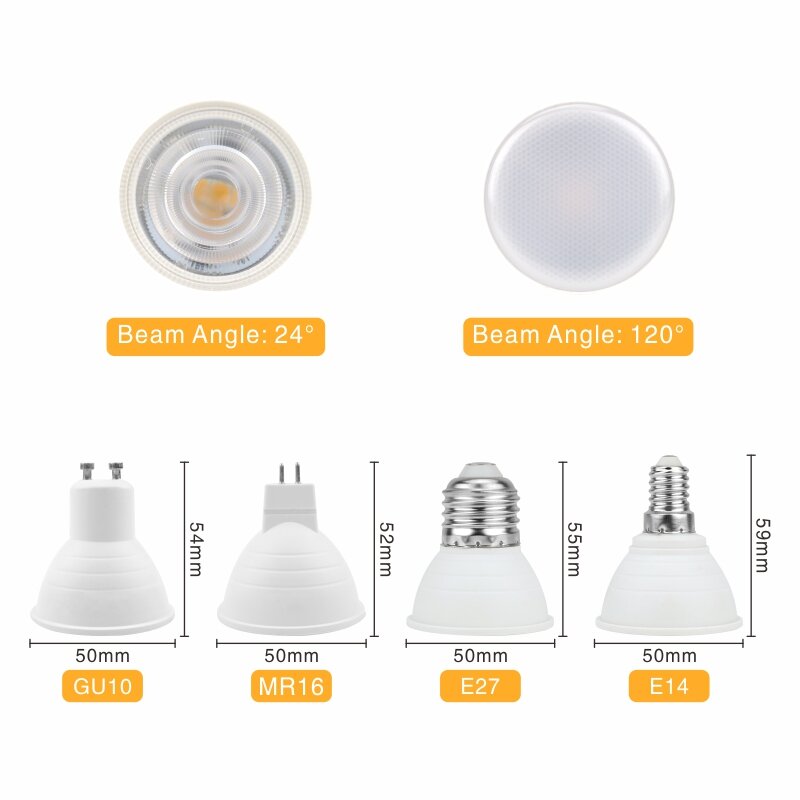 10pcs/lot GU10 MR16 Led Bulb E27 E14 6W AC 220V-240V Beam Angle 24 120 Degree Spotlight For Home Energy Saving Indoor Light Bulb