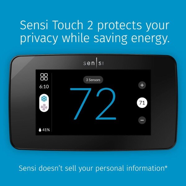 Sensi 터치 2 스마트 온도조절기, 터치 스크린 컬러 디스플레이, 프로그래밍 가능, Wi-Fi, 데이터 프라이버시, 모바일 앱, 쉬운 DIY 작동