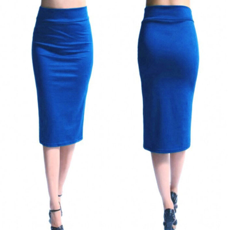 New Ladies Office Stretch Bodycon Midi Skirt Women Pencil Skirt Female High Waist Mid-Calf Skirt Slim Puls Size XL