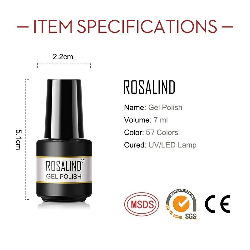 Rosalind-Semi-Permanente Unha Gel Polonês, Gel UV Vernizes, Glitter, Arte Manicure, Design DIY, Top Base Coat, Suprimentos