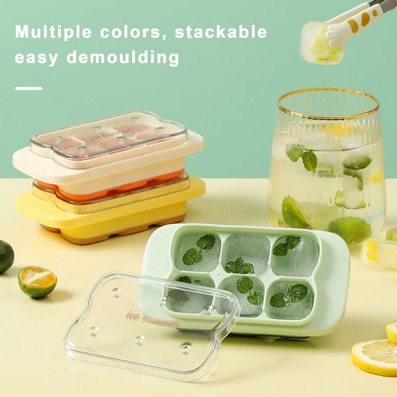 Non-stick Ice Tray Non-stick Silicone Ice Cube Tray with Lid for Energy Drinks Baby Food 6 Compartment Leak-proof for Coffee