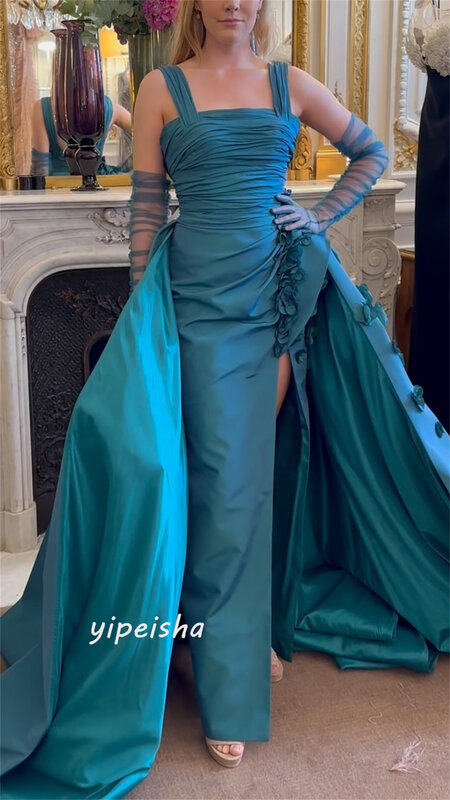 Gaun Prom Arab Saudi indah gaya Modern Formal malam dari bahu gaun pesta applique lipatan Satin gaun Prom