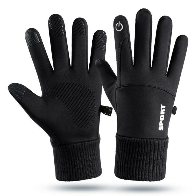 Schwarz warm volle Finger wasserdicht Radfahren Outdoor-Sport Laufen Motorrad Ski Touchscreen Fleece Winter handschuhe