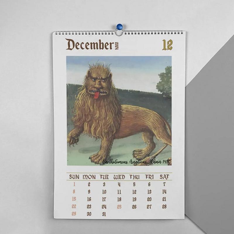 Calendario decorativo de pared de León para la escuela, regalo divertido de broma con León, calendario de animales diario duradero, grueso, 2024