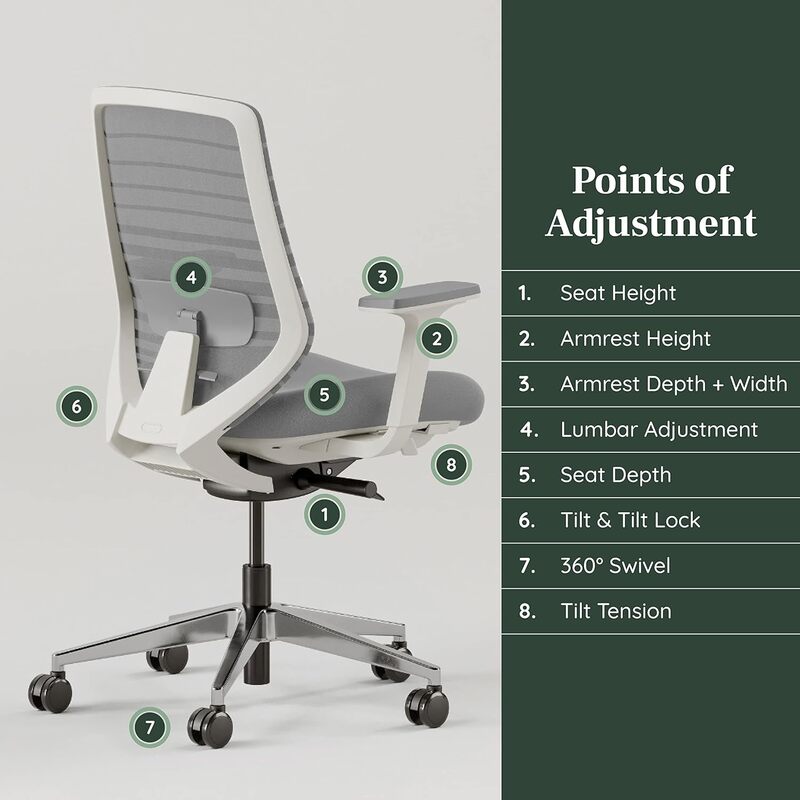 Ergonomiczne krzesło - Wszechstronne krzesło biurowe z regulowanym podparciem lędźwiowym, oddychającym oparciem z siatki i gładkimi kółkami -