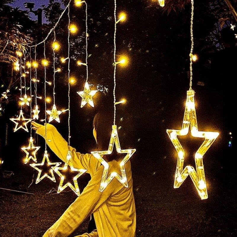 Guirxiété lumineuse solaire LED Moon Star, décoration de Noël, maison, extérieur, mariage, rideau lumineux, décor de vacances