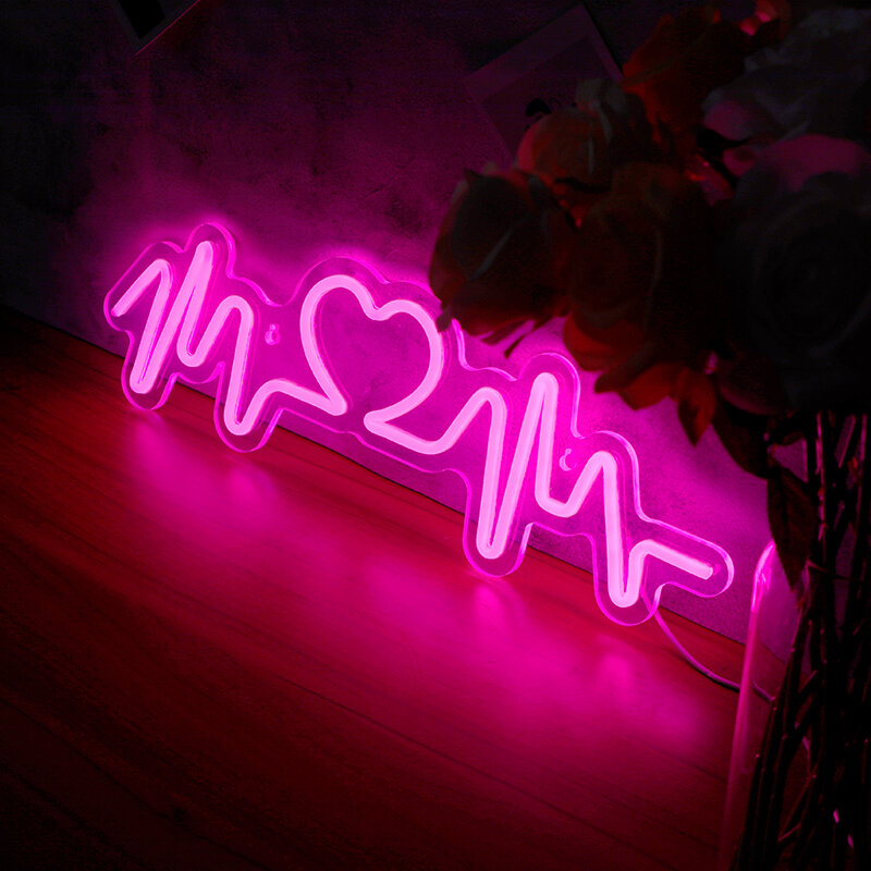 Enseigne au néon LED Heartbeat avec logo d'amour, lampe de fond de confession de mariage, décoration de fond de panier mural, décor de fête de Noël, USB 62