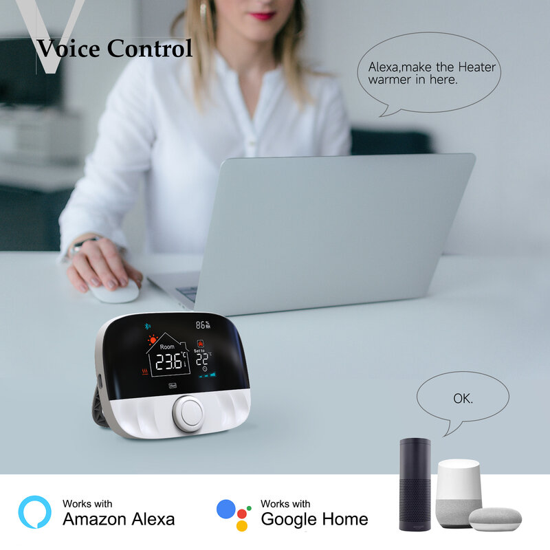 BEOK-tuya termostato calefacción wifi inalámbrico RF para caldera Gas de suelo, controlador de temperatura de habitación con pantalla LCD, Google Home Alexa