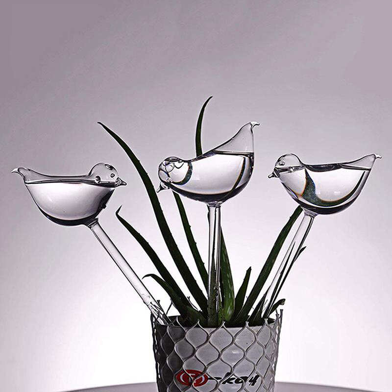 1pcs Automatic Flower Watering Device Plant Waterer Self Watering Globes Bird Shape Hand Blown ClearPlastic Aqua Bulbs