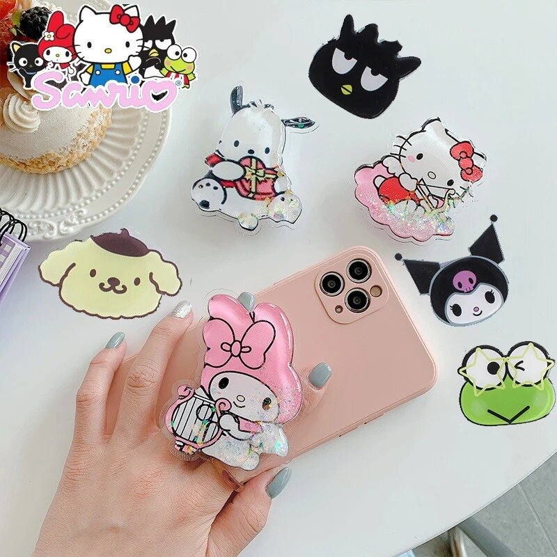 Sanrio pemegang ponsel kartun Hello Kitty, dudukan ponsel lucu Kuromi dapat ditarik, cincin ponsel hadiah ulang tahun