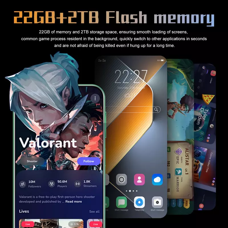 Povo 6 Pro ponsel pintar, HP asli 5G 7.3 inci HD 22G + 2TB SIM ganda 50 + 108MP 8000mAh Android 14 tidak terkunci NFC