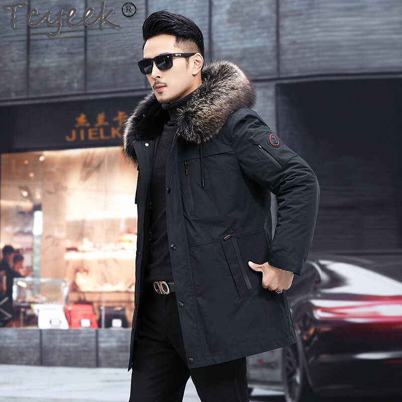 Tcyeek Real Rabbit Fur Liner Coat Winter Jacket Men 2023 Fashion Men;s Parka Mid-length Real Fur Coats Warm Raccoon Fur Collar