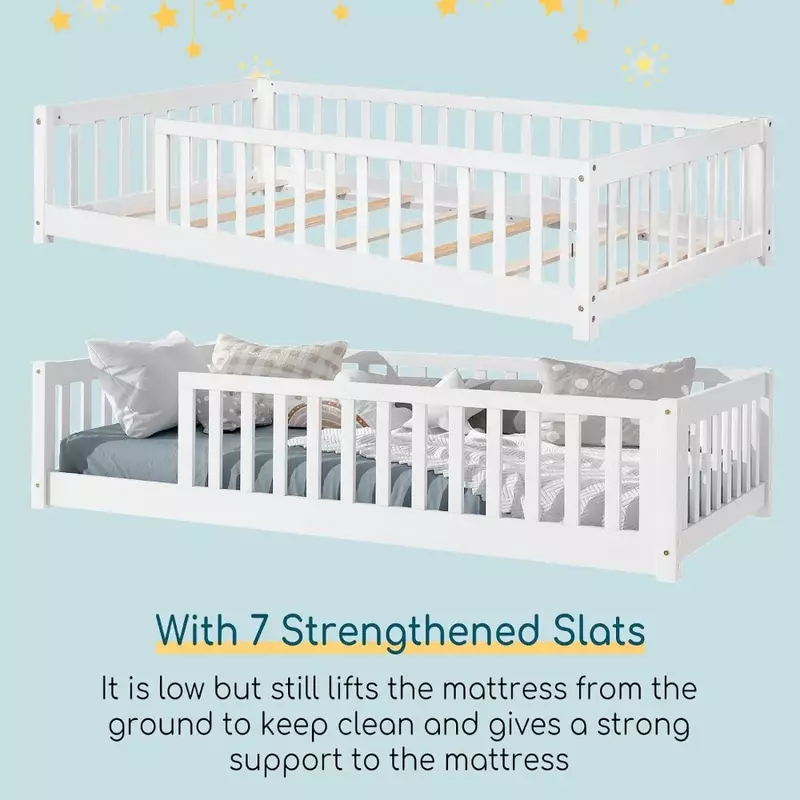 Children's Bed Frame, Wood Montessori Floor Bed Girls & Boys, Children's Bed Frame