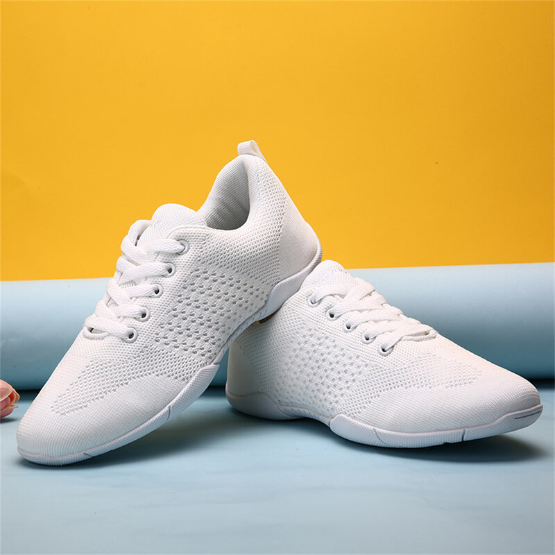 Дышащие белые женские танцевальные туфли для чарлидеров ARKKG Flying Weave, Детские гимнастические кроссовки для девочек, обувь для чарлидеров