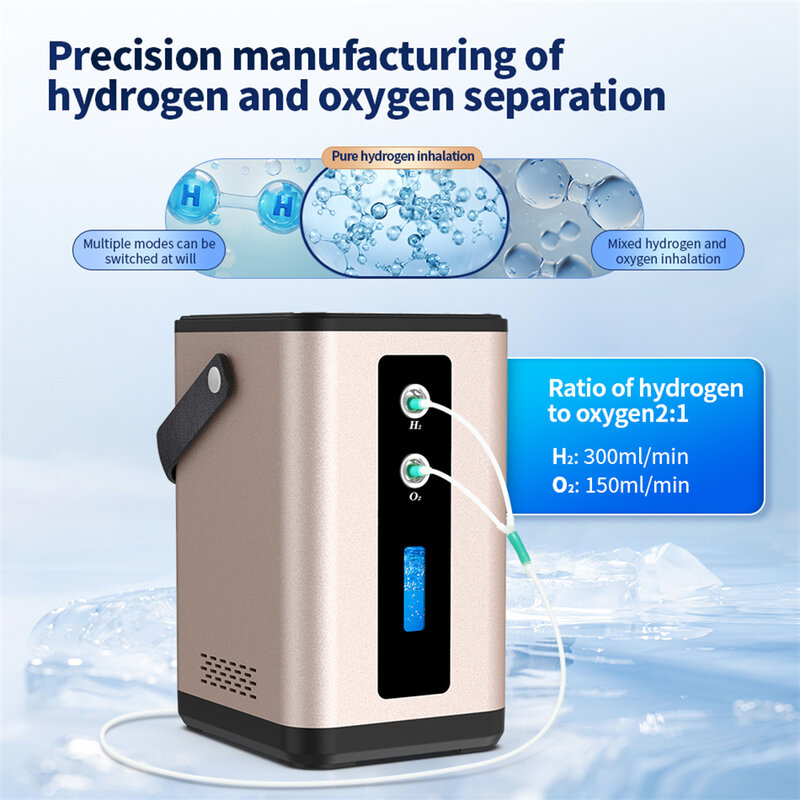 Máquina De Inalação De Hidrogênio 99,99% Pureza Portátil Gerador Dual Outlet H2 PEM Molecular Água Eletrólise Ionizador