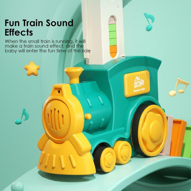 ชุดของเล่นโดมิโนสำหรับเด็กรถไฟโดมิโน่ของเล่นโดมิโนอิฐบล็อกสีสันสดใสวางอัตโนมัติของเล่นของขวัญแบบ DIY เพื่อการศึกษาสำหรับเด็ก