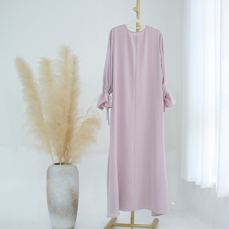 Solid Modest Abaya Muslim Woman Dubai Dresses Flare Sleeve Casual Clothing Islam Dubai Prayer Robe Front Zipper Maxi Dress 2024