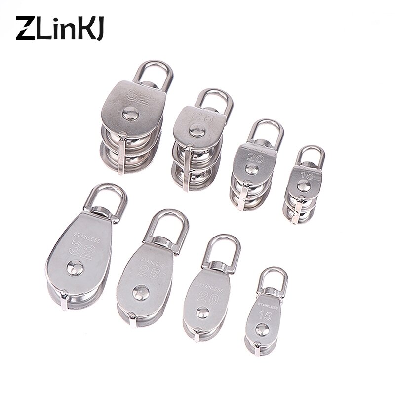 1PC 304 Stainless Steel M15 M20 M25 M32 Single Wheel Swivel Lifting Rope Pulley Set Lifting Wheel Tools Double Pulley Block