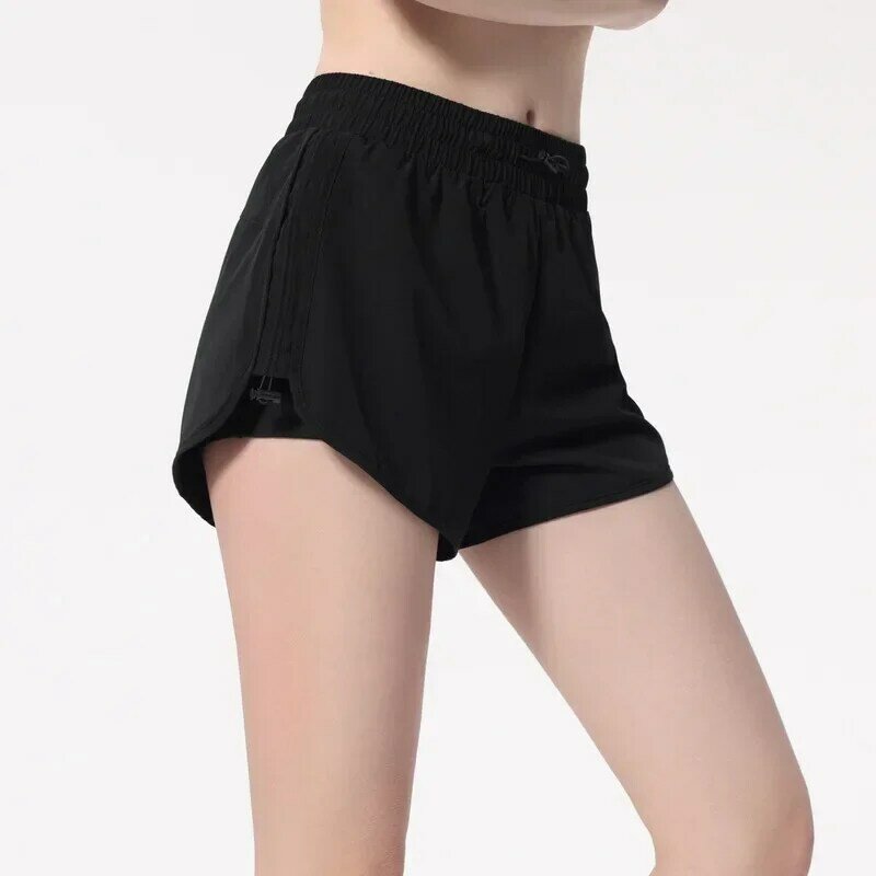 LO Yoga Shorts Summer High Waist Fake Two-piece Anti Glare Casual Quick Drying Breathable Drawstring Sports Training Pants