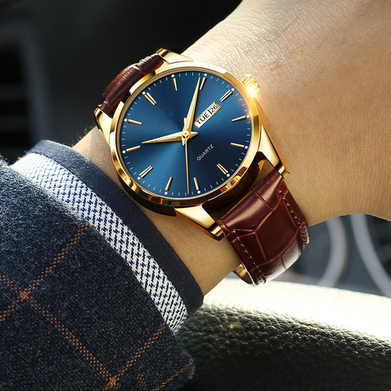 Men's Classic Quartz Watch Waterproof Calendar Date Light Simple Wrist Watches for Business Meeting Dating