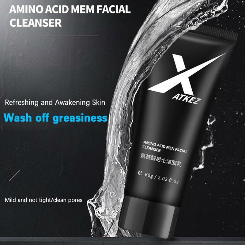 Limpador facial de aminoácidos para homens, uso diário, lavagem suave do rosto, limpeza dos poros profundos, controle do óleo, removedor de acne, 60g, b5w6