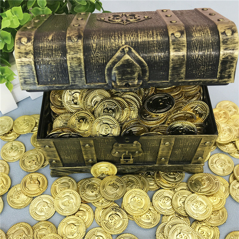 JQSYRISE-Monedas de pirata de calavera de plástico dorado para fiesta de cumpleaños para niños, juego de monedas del Tesoro, accesorios de Cosplay, suministros de feliz Halloween, 30 piezas
