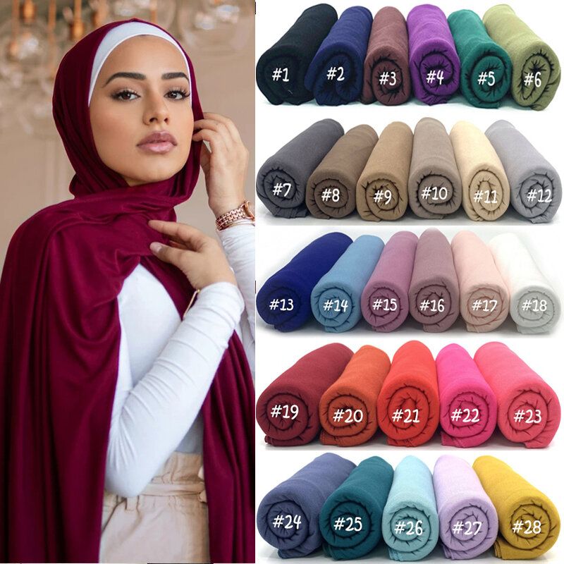 Foulard Hijab en Jersey de coton pour femmes musulmanes, châle uni et doux, Turban enveloppant la tête, bandeau islamique africain